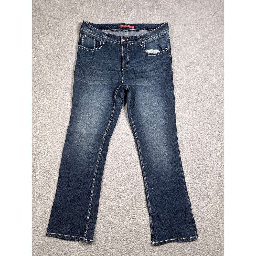 One Republic For Celi Jeans Womens 16 Blue Bootcut Embellished Fleur De Lis